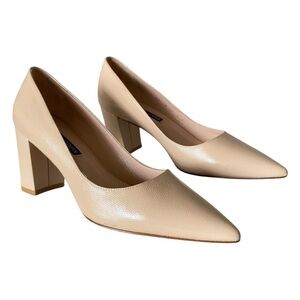Stuart Weitzman Nude Patent Leather Block
Heel Pumps Pointed Toe Sz 6 M